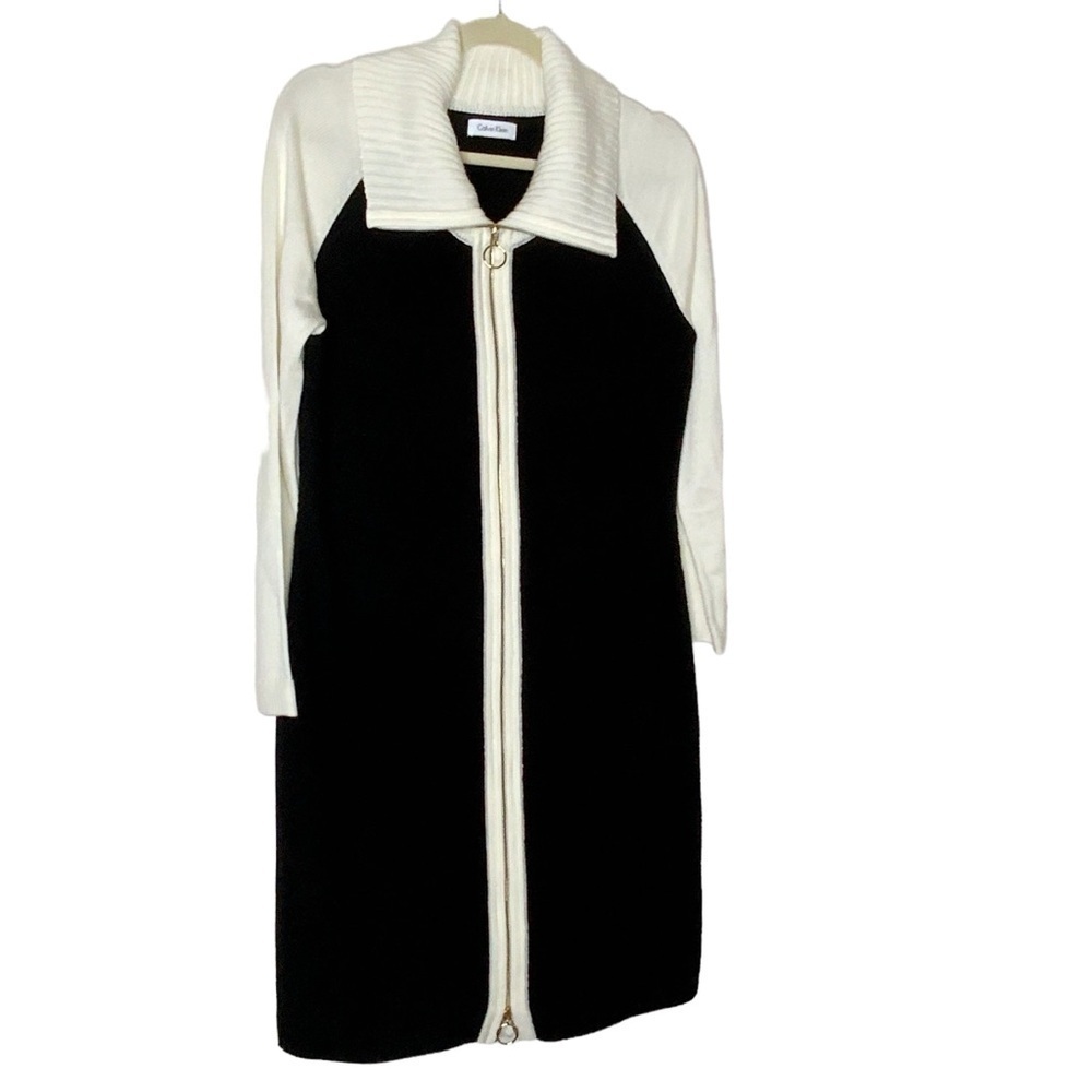 Calvin Klein long sleeve sweater dress. Black and white with front zipper. - Picture 5 of 7